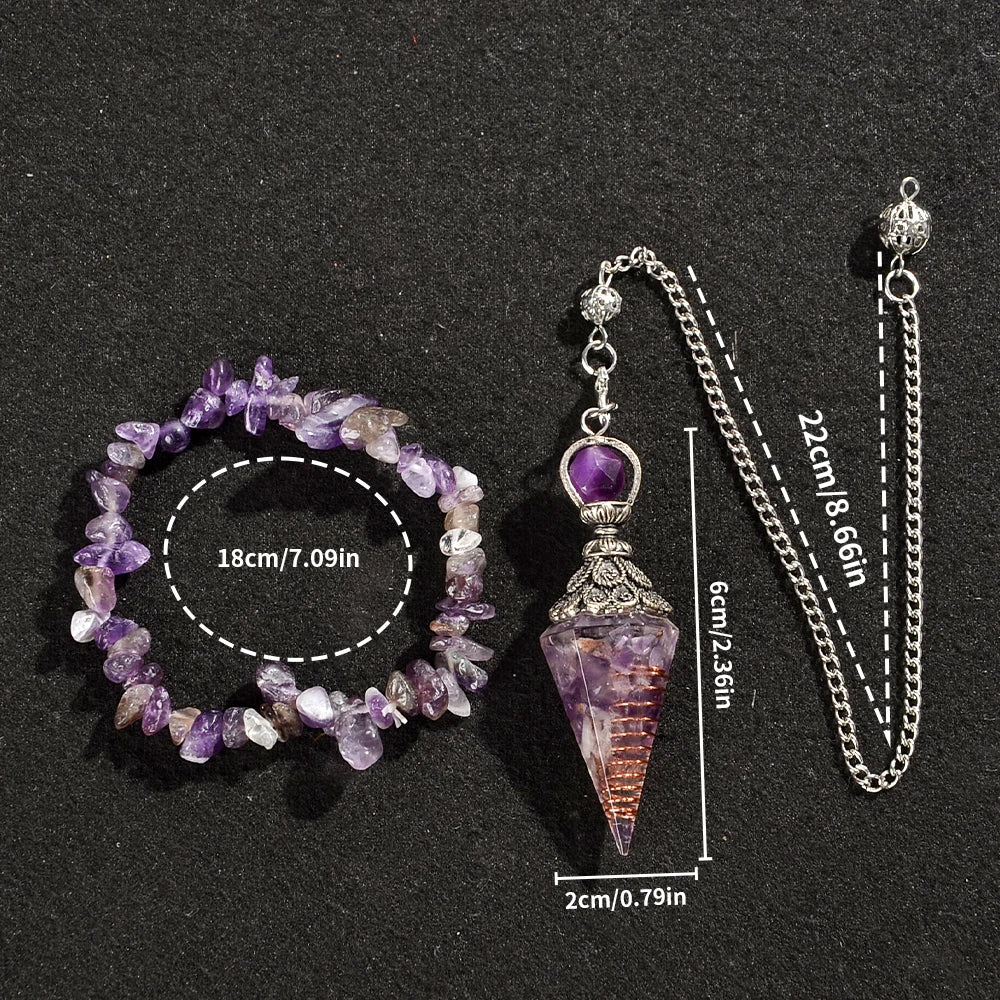 2pcs Spiritual Pendulum+Stone Bracelet Meditation Set, Used for Therapy, Chakra, Balance Meditation, Acupuncture Divination