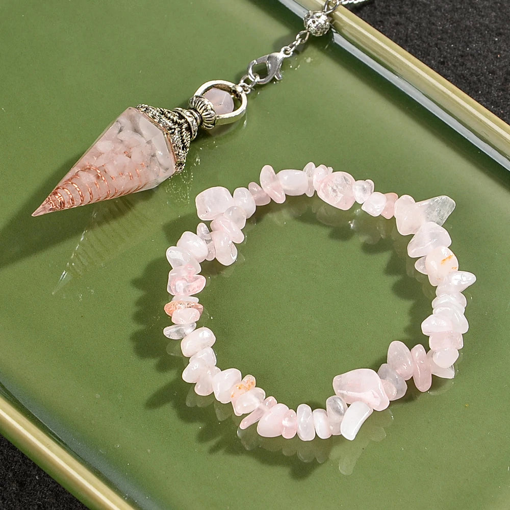 2pcs Spiritual Pendulum+Stone Bracelet Meditation Set, Used for Therapy, Chakra, Balance Meditation, Acupuncture Divination