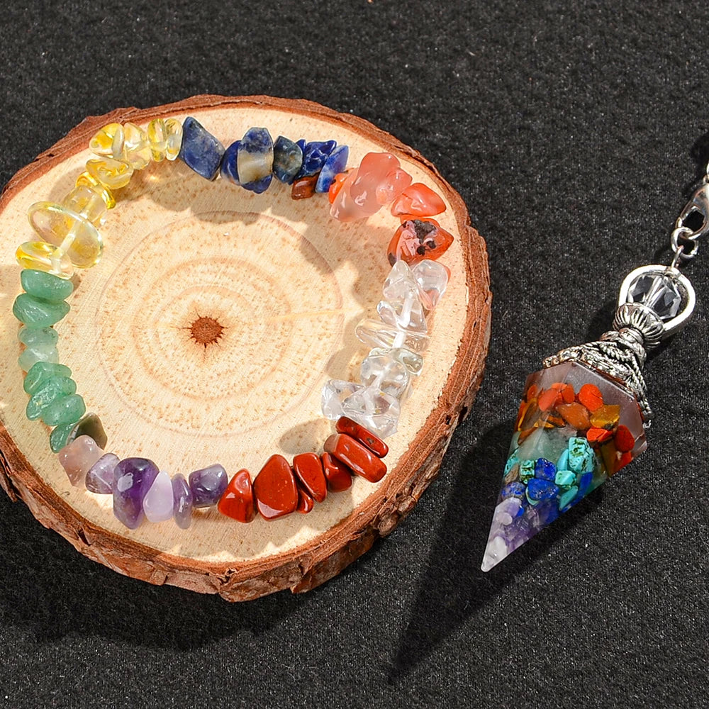 2pcs Spiritual Pendulum+Stone Bracelet Meditation Set, Used for Therapy, Chakra, Balance Meditation, Acupuncture Divination