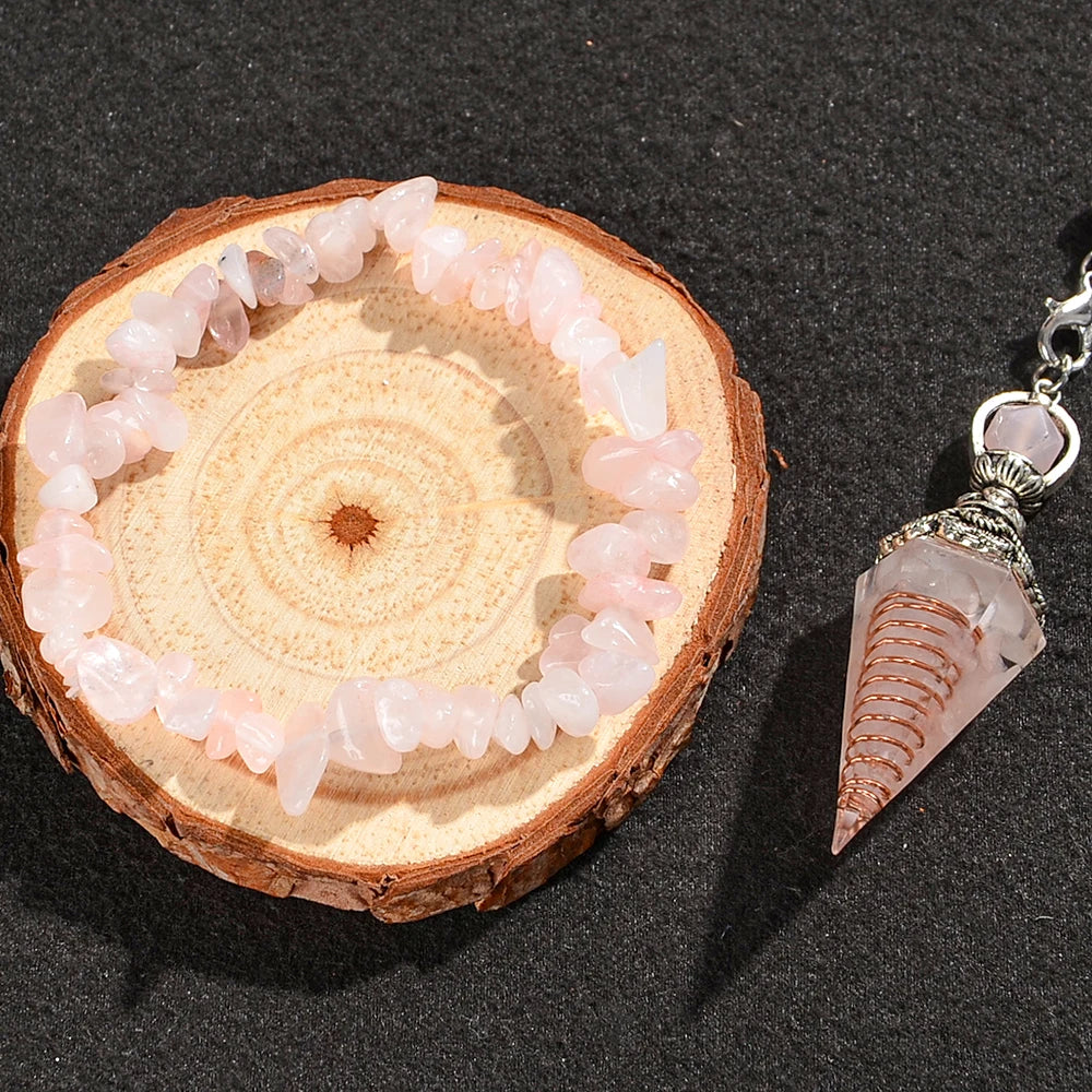 2pcs Spiritual Pendulum+Stone Bracelet Meditation Set, Used for Therapy, Chakra, Balance Meditation, Acupuncture Divination
