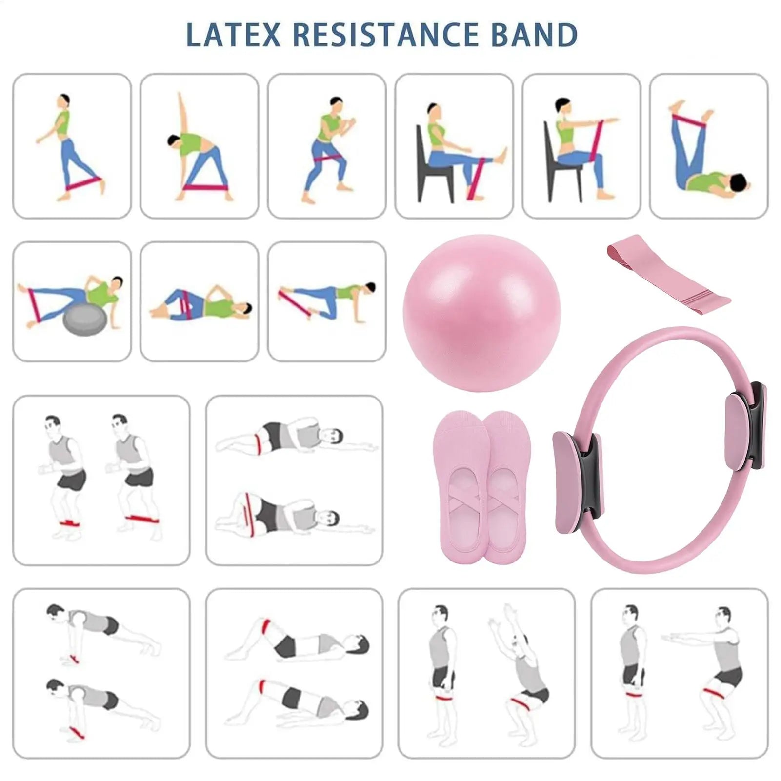 Pilates Ball and Ring Set Toning Pilates Ring Resistance Band Workout Portable Exercise Tool for Pregnancy Postpartum Travel