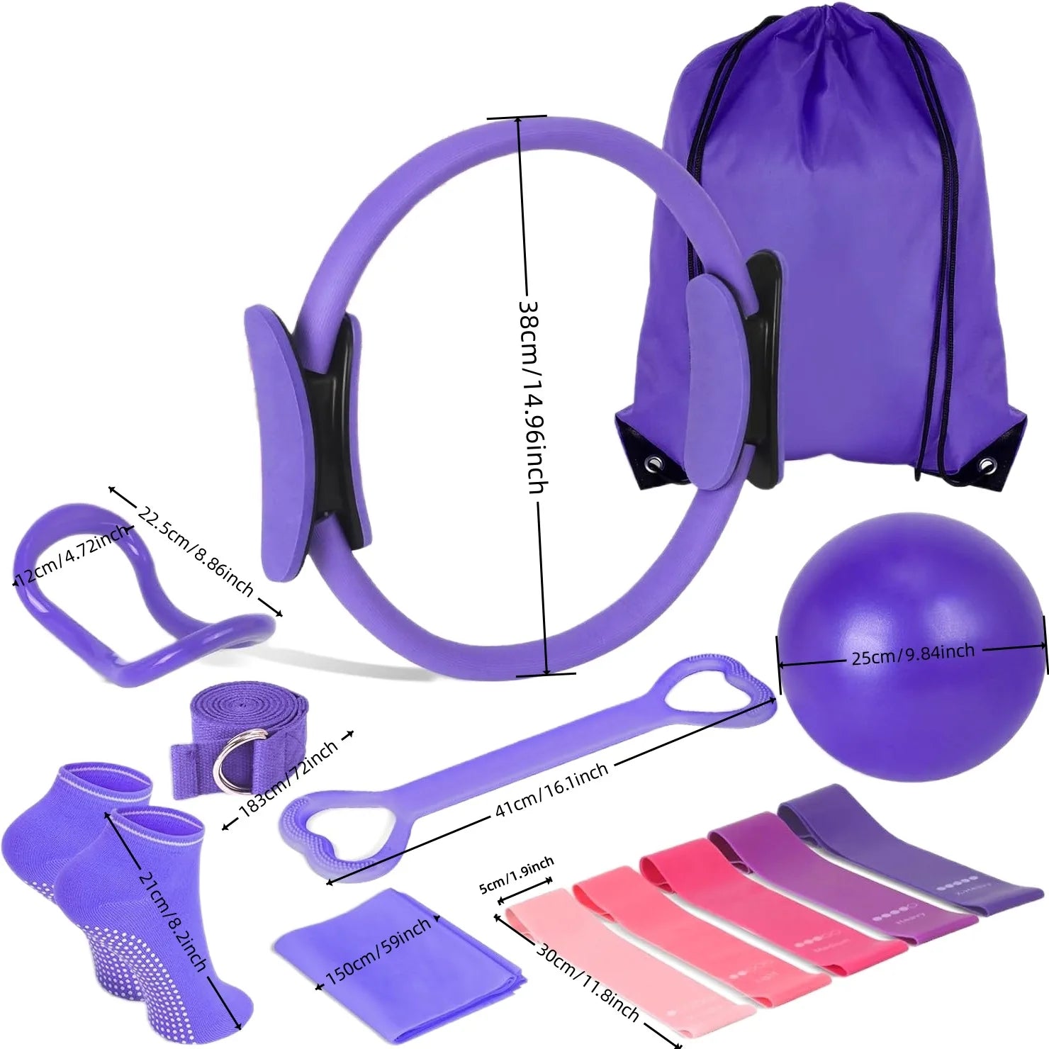 13 PCS Pilates Ball Set Resistance Bands & More Perfect and Equipment for Home Workouts Pilates Ring for Home Pilates Equipment
