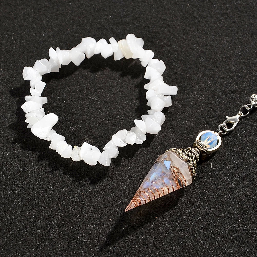 2pcs Spiritual Pendulum+Stone Bracelet Meditation Set, Used for Therapy, Chakra, Balance Meditation, Acupuncture Divination