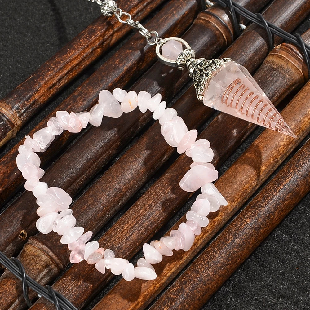 2pcs Spiritual Pendulum+Stone Bracelet Meditation Set, Used for Therapy, Chakra, Balance Meditation, Acupuncture Divination