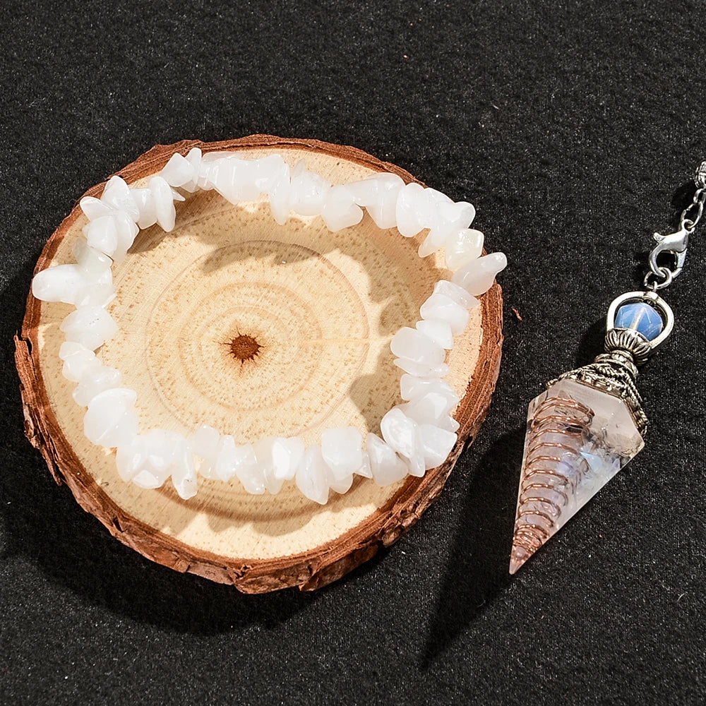 2pcs Spiritual Pendulum+Stone Bracelet Meditation Set, Used for Therapy, Chakra, Balance Meditation, Acupuncture Divination