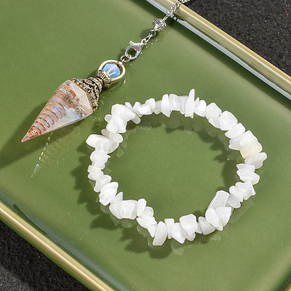 2pcs Spiritual Pendulum+Stone Bracelet Meditation Set, Used for Therapy, Chakra, Balance Meditation, Acupuncture Divination