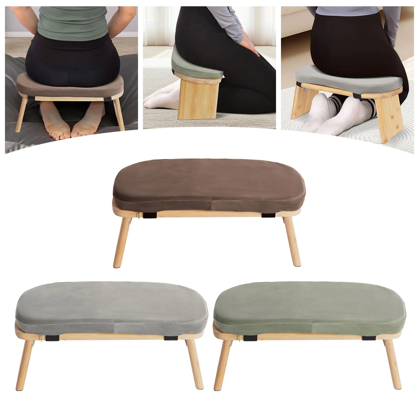 Bymaocar Meditation Bench, Foldable& Ergonomic Meditation Stool, Foldable Kneeling Meditation Bench  Coffee/Gray/Green Color