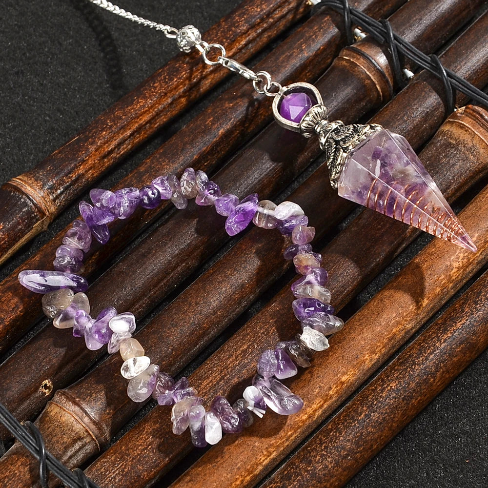 2pcs Spiritual Pendulum+Stone Bracelet Meditation Set, Used for Therapy, Chakra, Balance Meditation, Acupuncture Divination