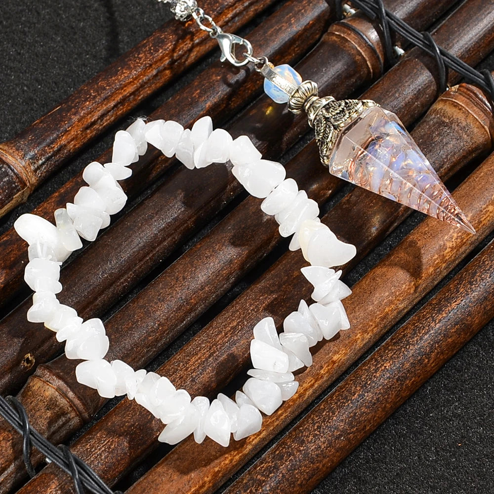 2pcs Spiritual Pendulum+Stone Bracelet Meditation Set, Used for Therapy, Chakra, Balance Meditation, Acupuncture Divination