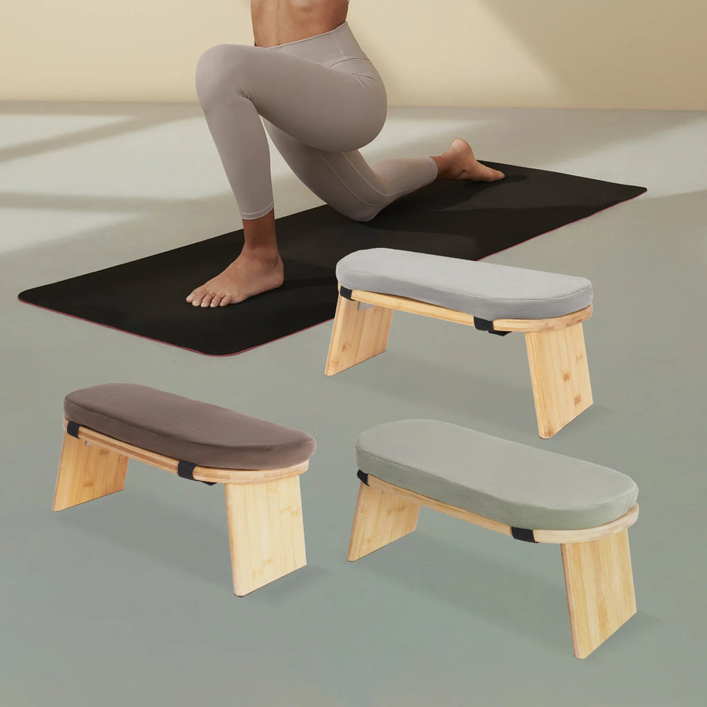 Bymaocar Meditation Bench, Foldable& Ergonomic Meditation Stool, Foldable Kneeling Meditation Bench  Coffee/Gray/Green Color