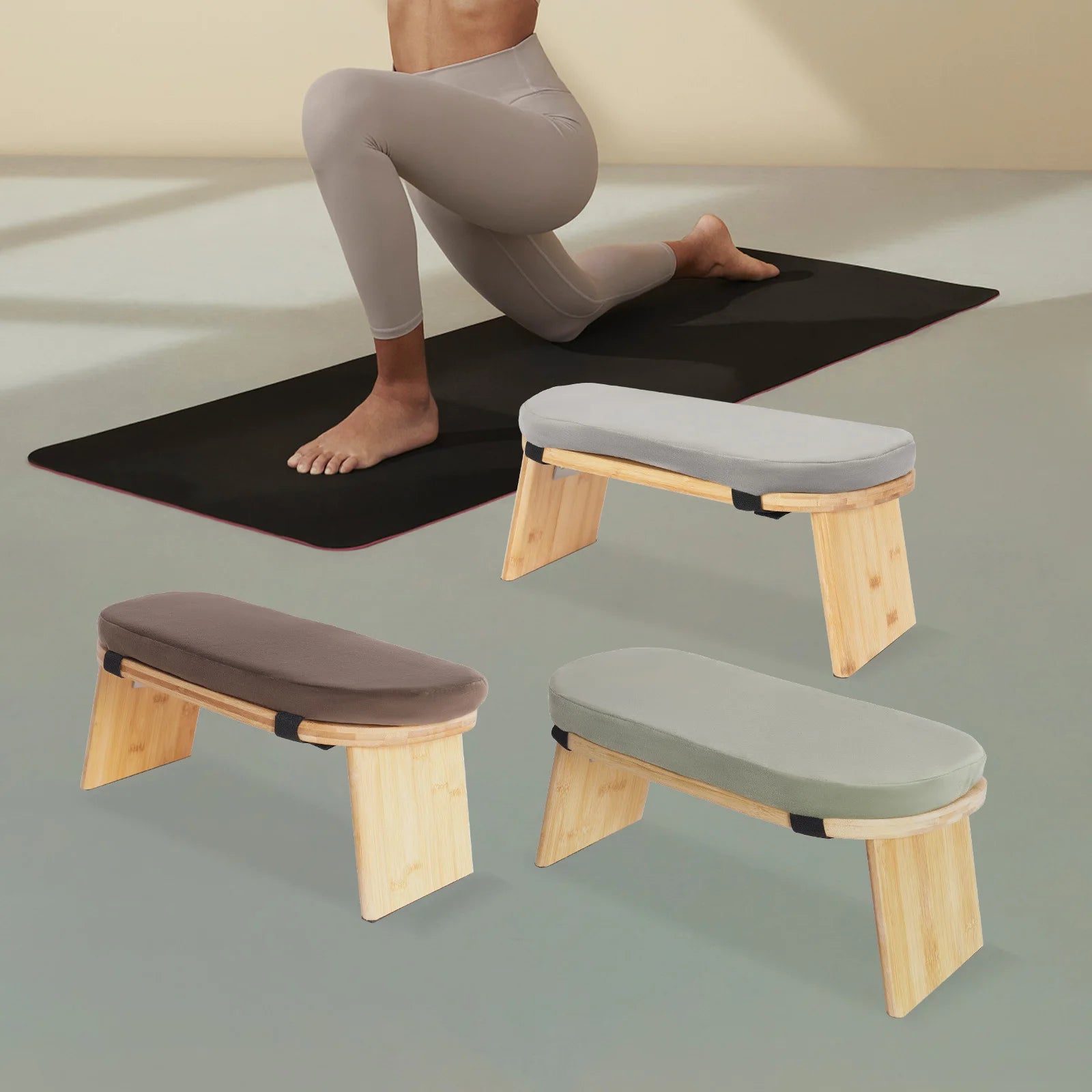 Bymaocar Meditation Bench, Foldable& Ergonomic Meditation Stool, Foldable Kneeling Meditation Bench  Coffee/Gray/Green Color