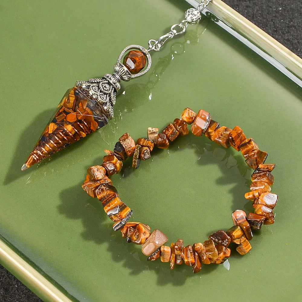 2pcs Spiritual Pendulum+Stone Bracelet Meditation Set, Used for Therapy, Chakra, Balance Meditation, Acupuncture Divination