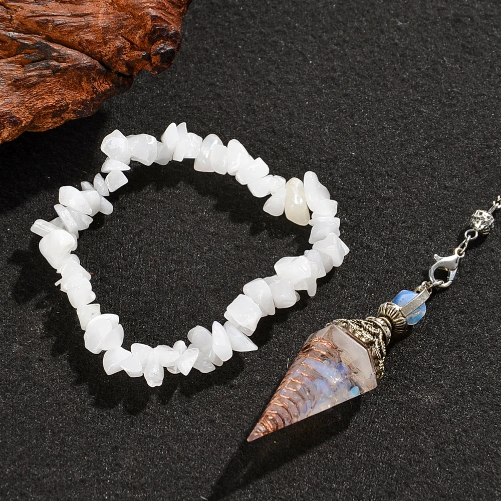 2pcs Spiritual Pendulum+Stone Bracelet Meditation Set, Used for Therapy, Chakra, Balance Meditation, Acupuncture Divination