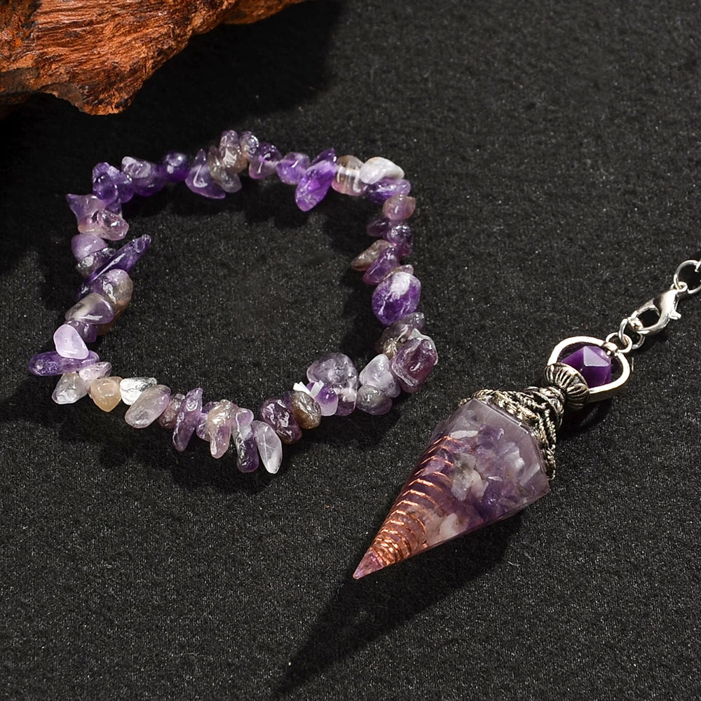 2pcs Spiritual Pendulum+Stone Bracelet Meditation Set, Used for Therapy, Chakra, Balance Meditation, Acupuncture Divination