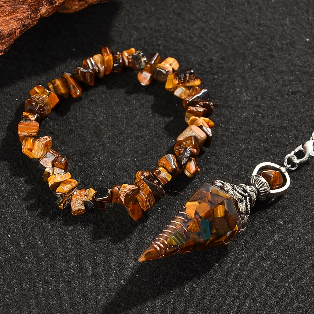 2pcs Spiritual Pendulum+Stone Bracelet Meditation Set, Used for Therapy, Chakra, Balance Meditation, Acupuncture Divination