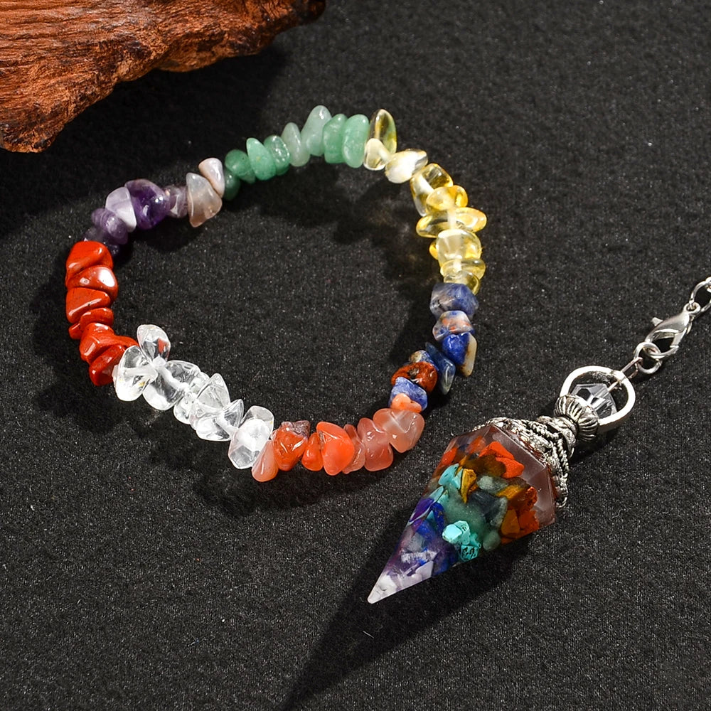 2pcs Spiritual Pendulum+Stone Bracelet Meditation Set, Used for Therapy, Chakra, Balance Meditation, Acupuncture Divination