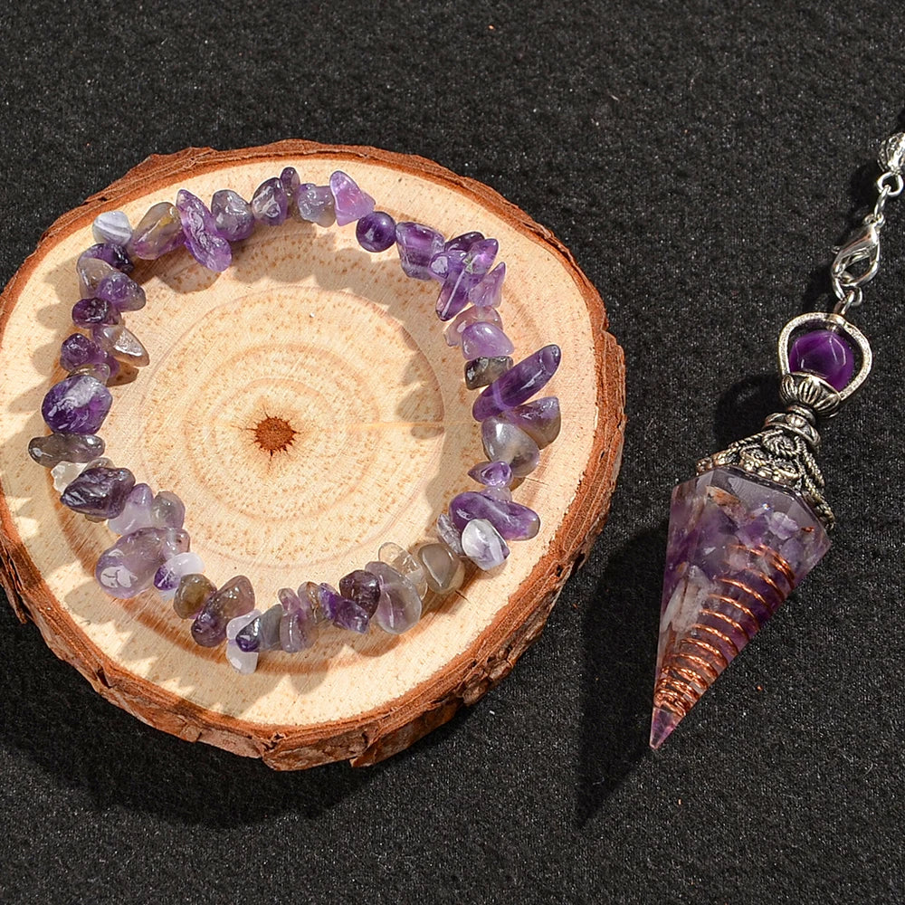 2pcs Spiritual Pendulum+Stone Bracelet Meditation Set, Used for Therapy, Chakra, Balance Meditation, Acupuncture Divination