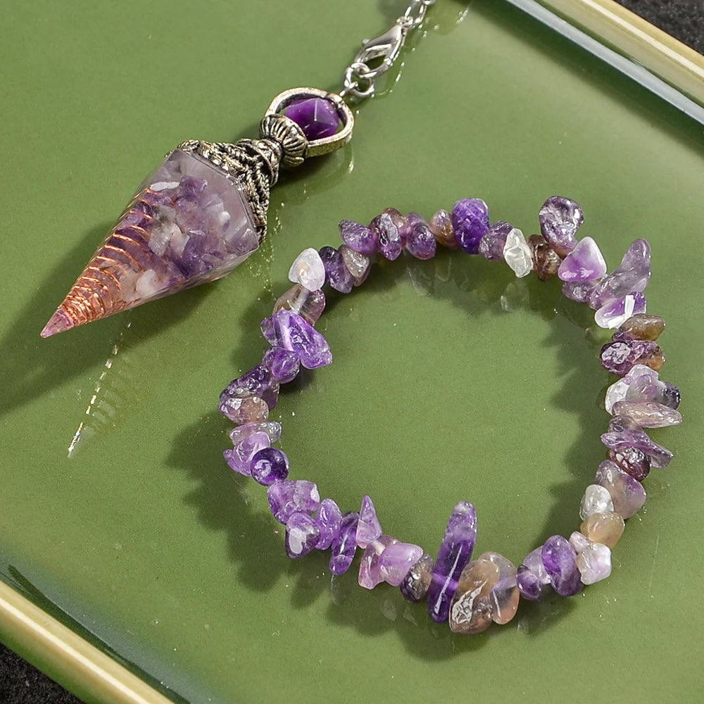 2pcs Spiritual Pendulum+Stone Bracelet Meditation Set, Used for Therapy, Chakra, Balance Meditation, Acupuncture Divination