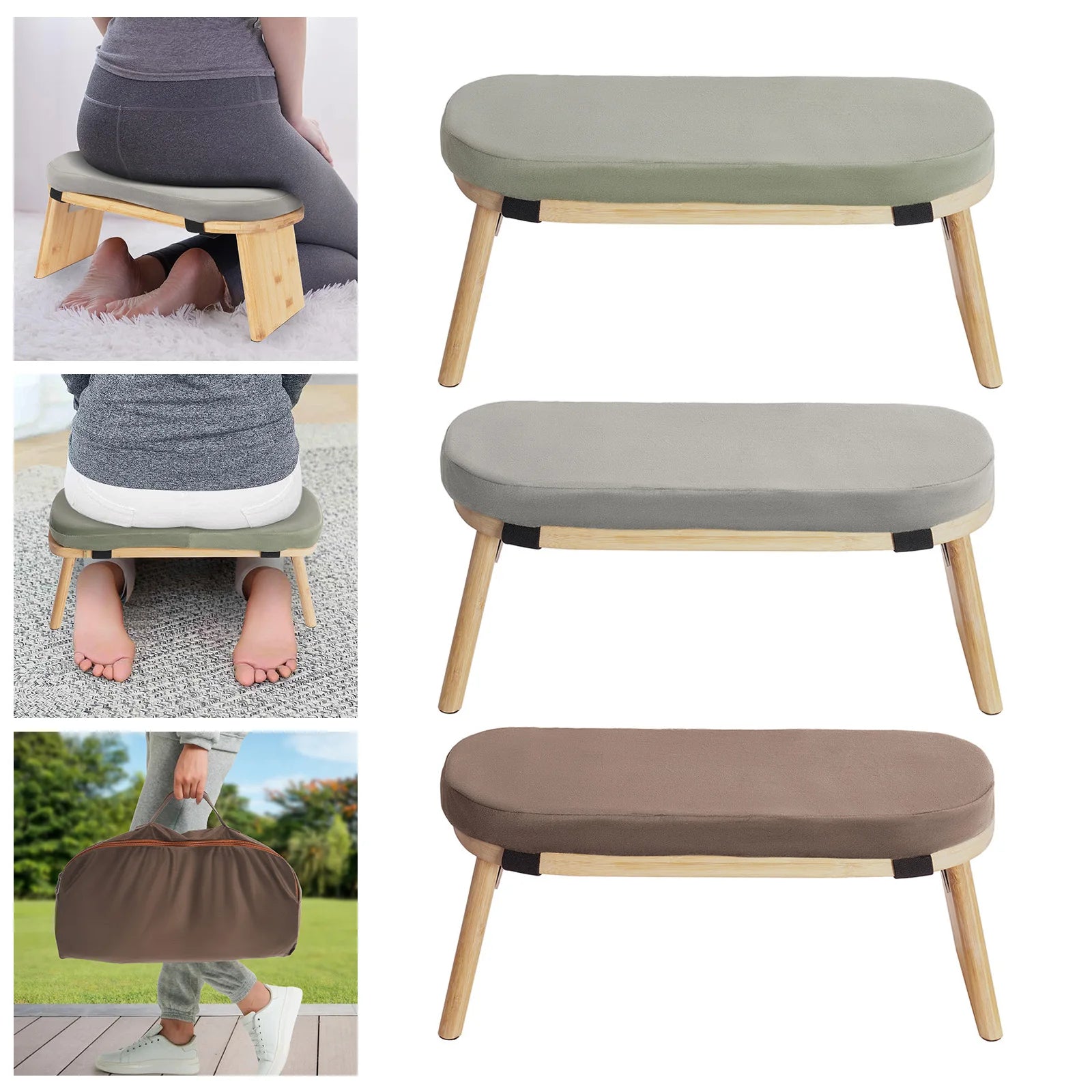 Bymaocar Meditation Bench, Foldable& Ergonomic Meditation Stool, Foldable Kneeling Meditation Bench  Coffee/Gray/Green Color